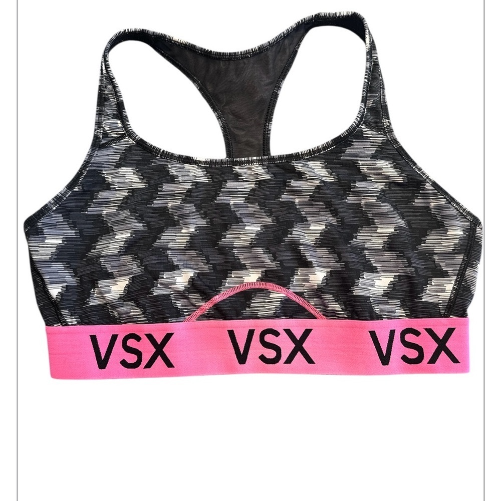 Victoria Secret VSX Black and Pink Patterned Sports Bra